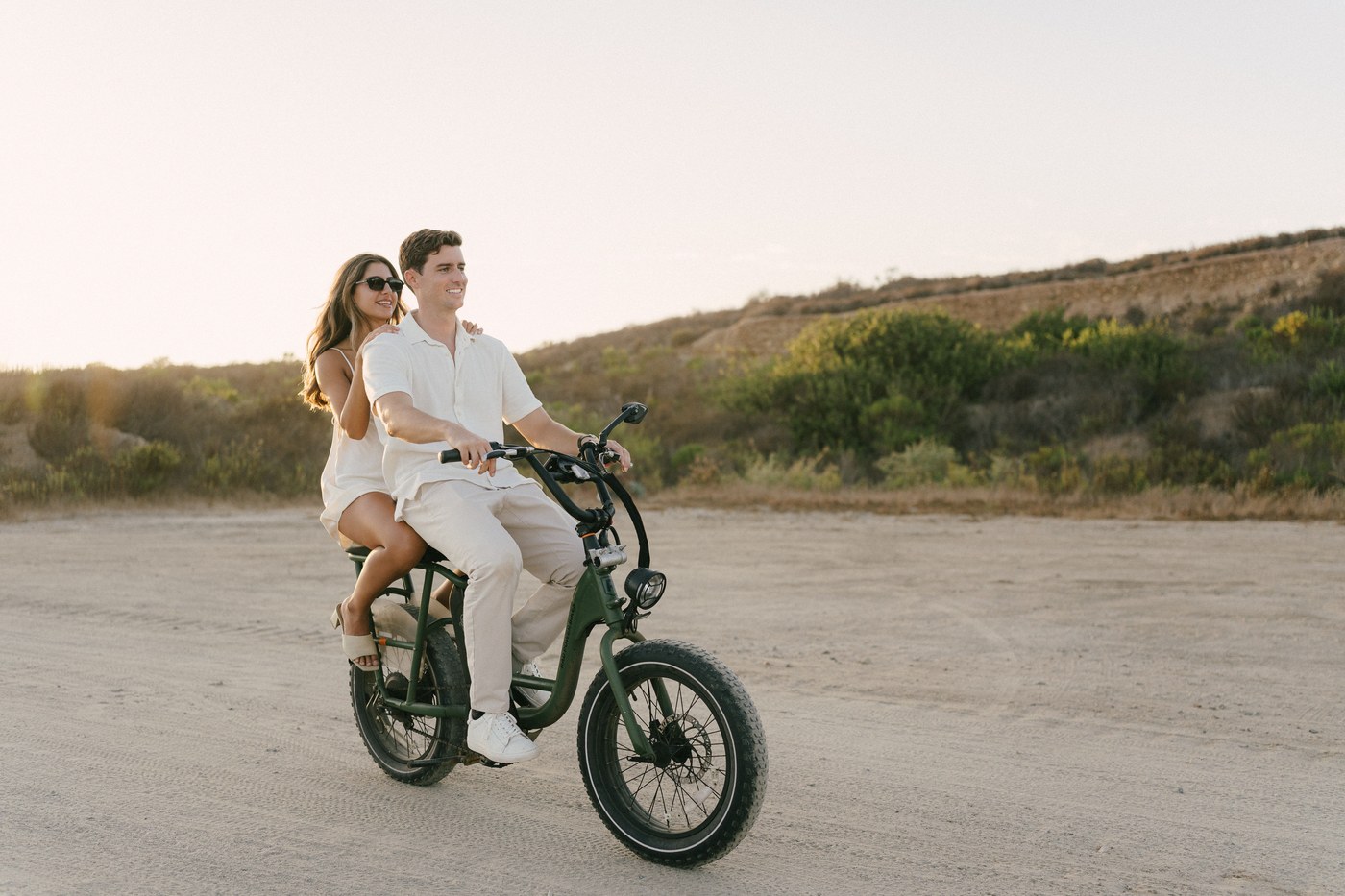 Riding the bike together along the track