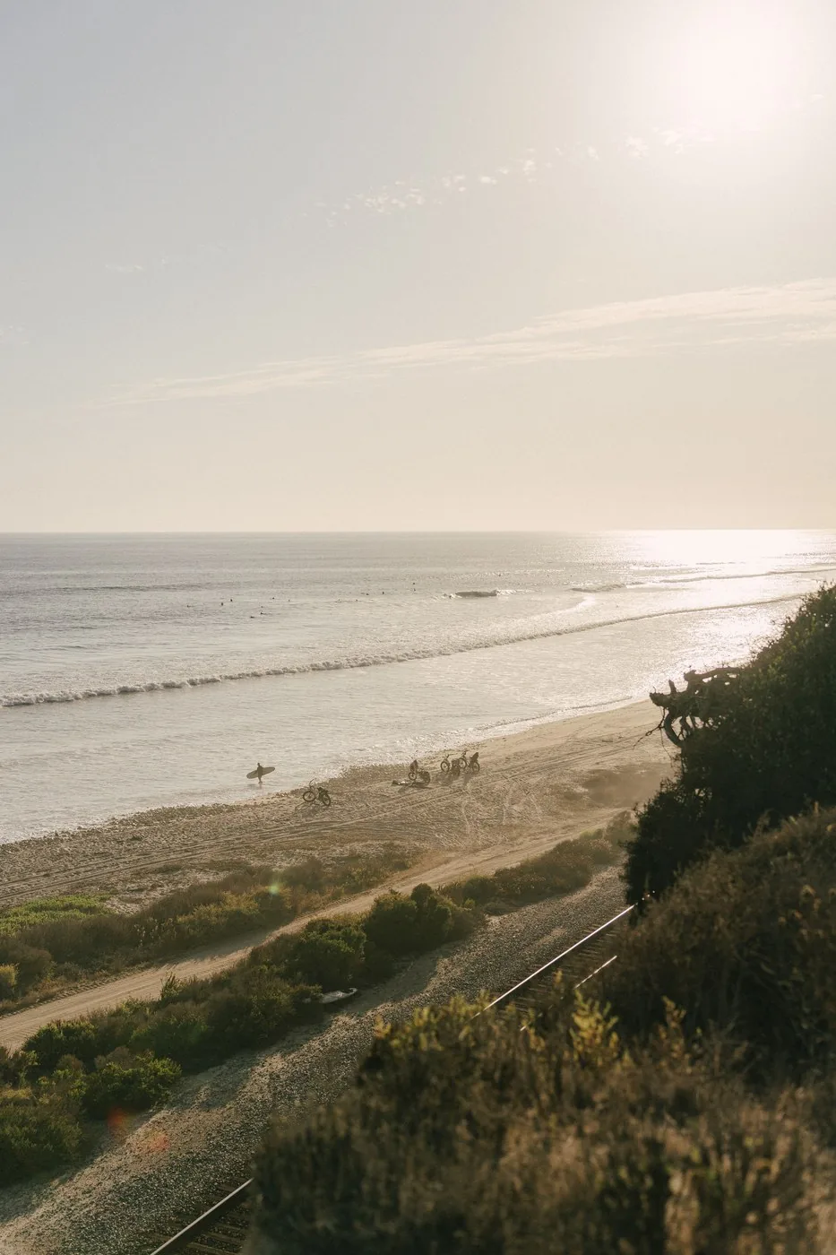 The track, the railway and the surf, from the bluff