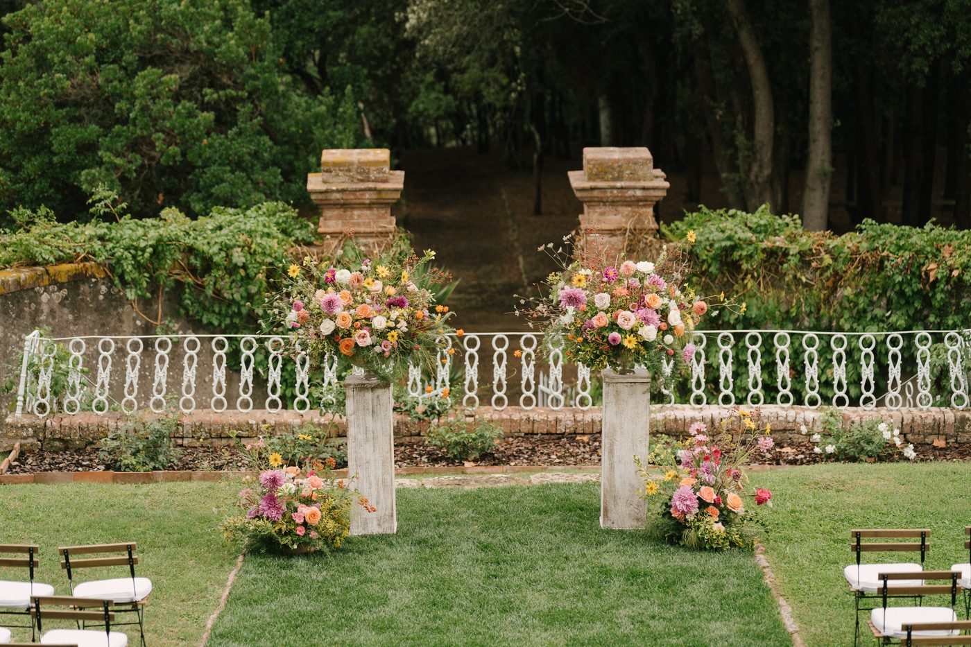 The garden behind the villa, set for the ceremony