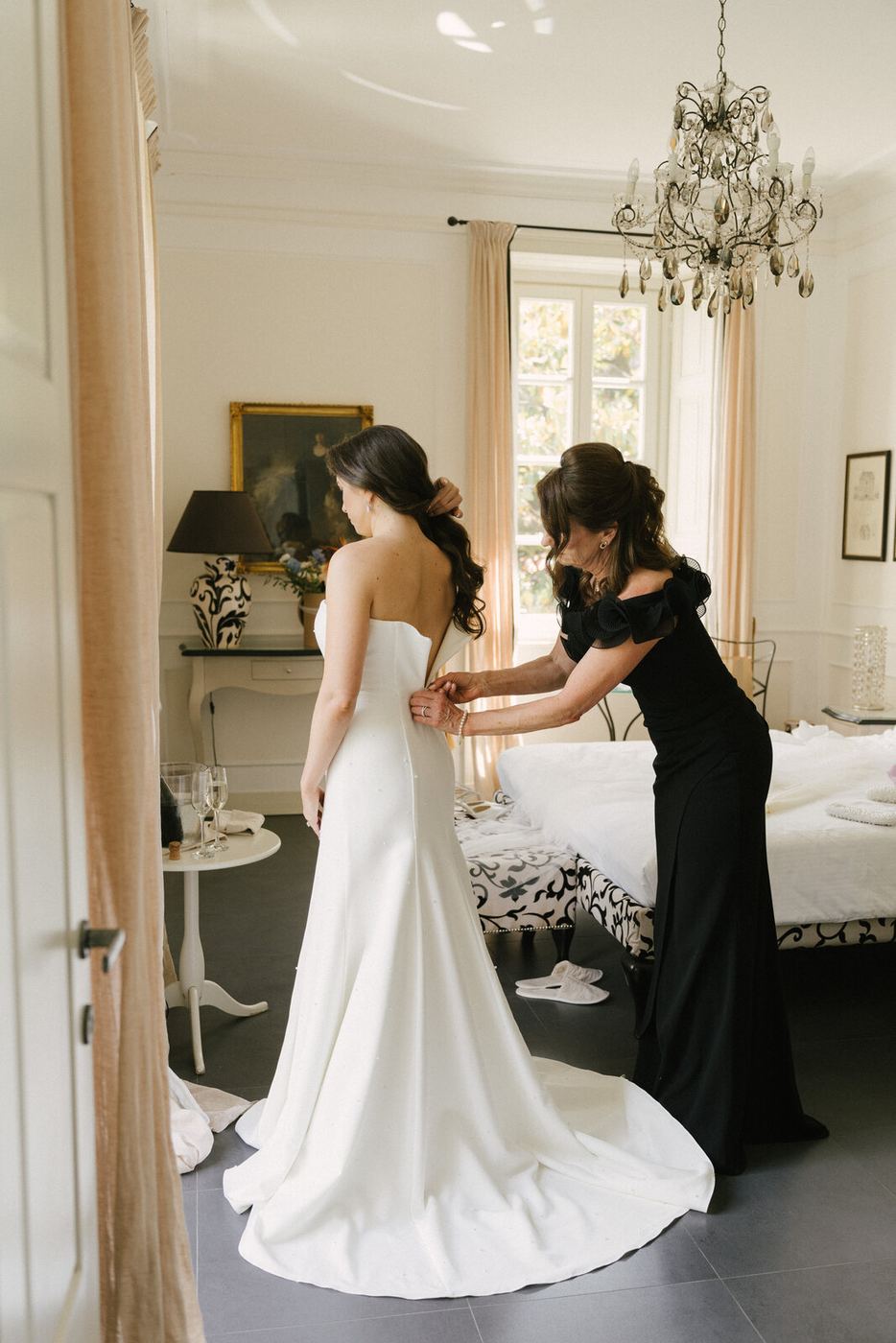 The bride being dressed