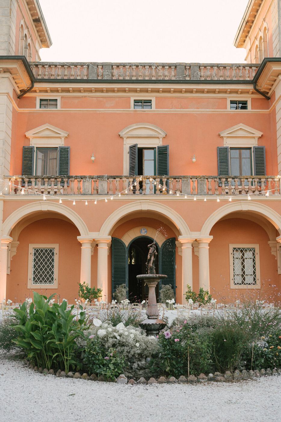 The villa at dusk