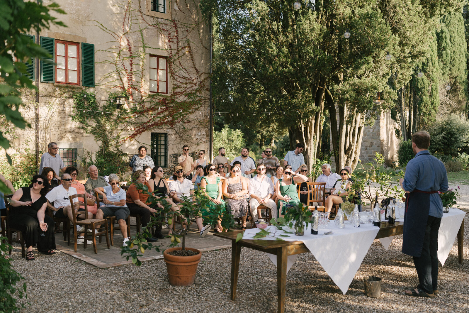 One long table under the trees
