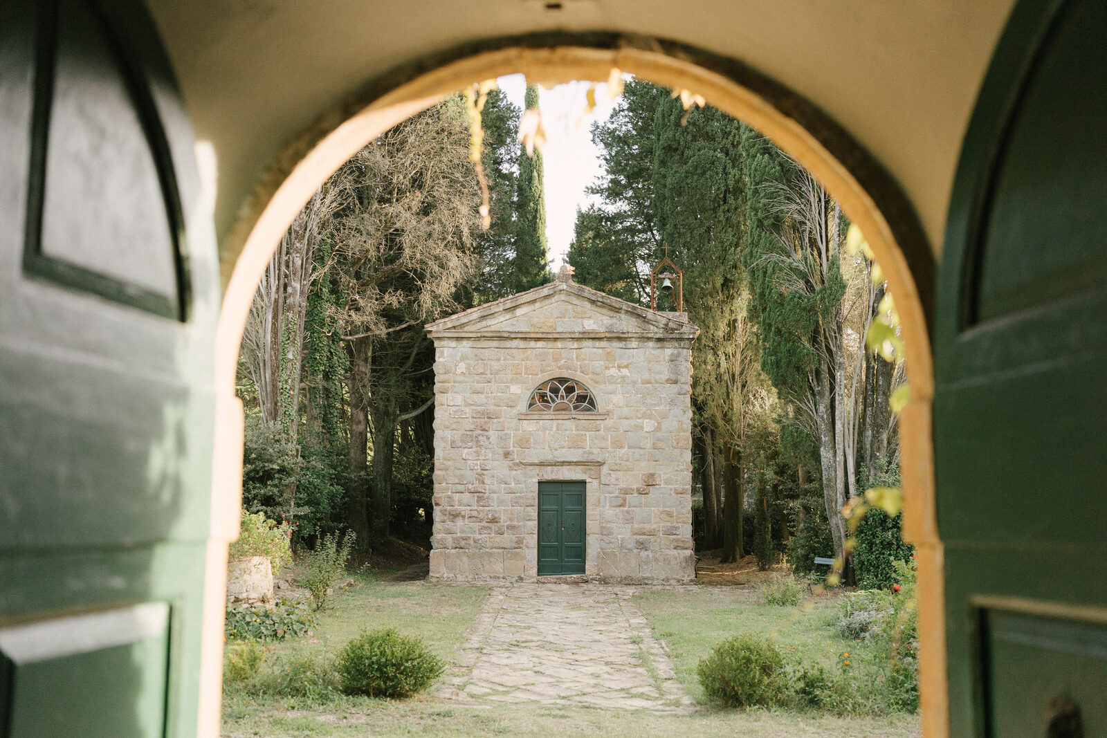 The estate's chapel seen through the villa doorway