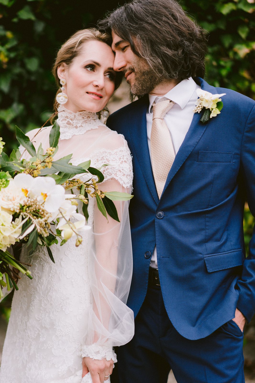 With the bouquet