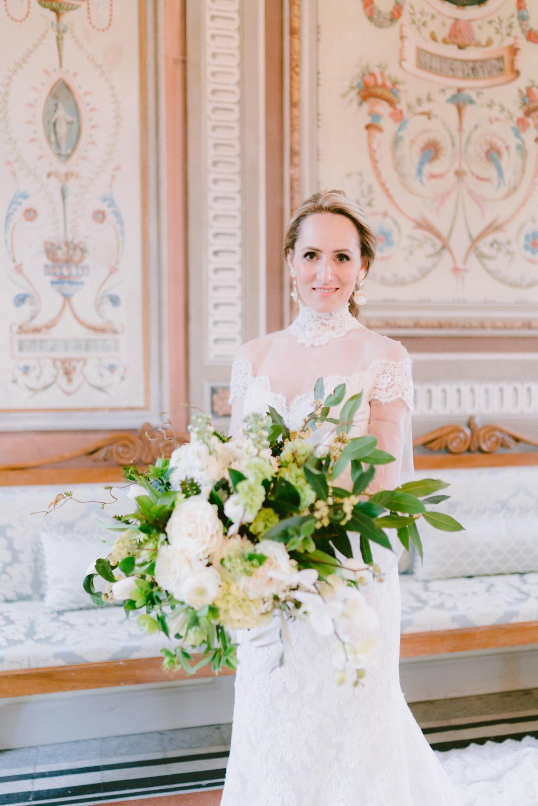 In the frescoed room
