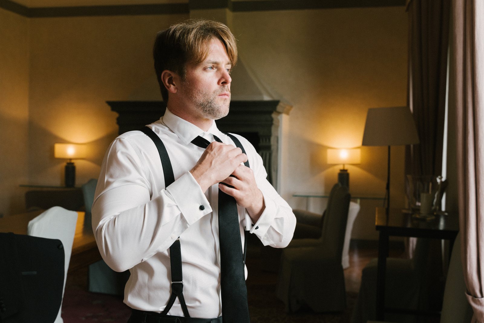 Him, getting dressed