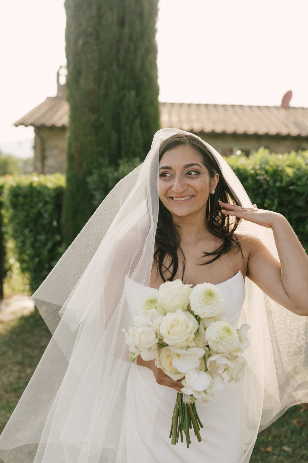 With the bouquet