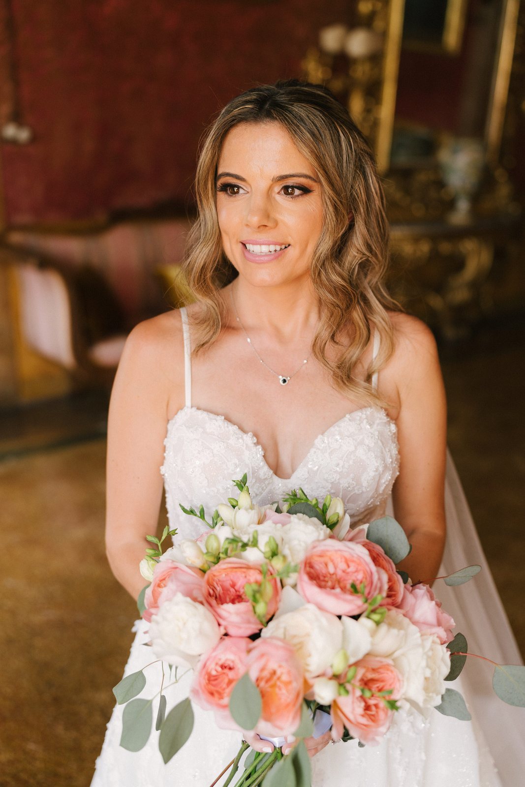 With the bouquet