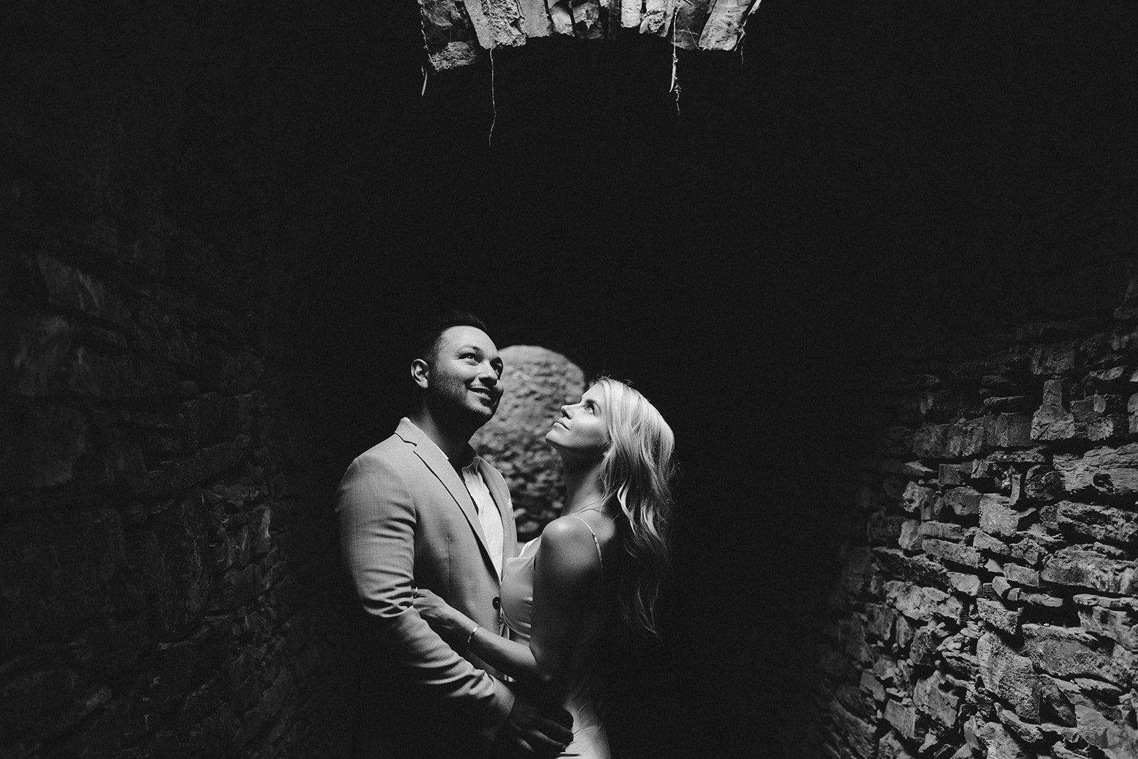 In the arch, in black and white