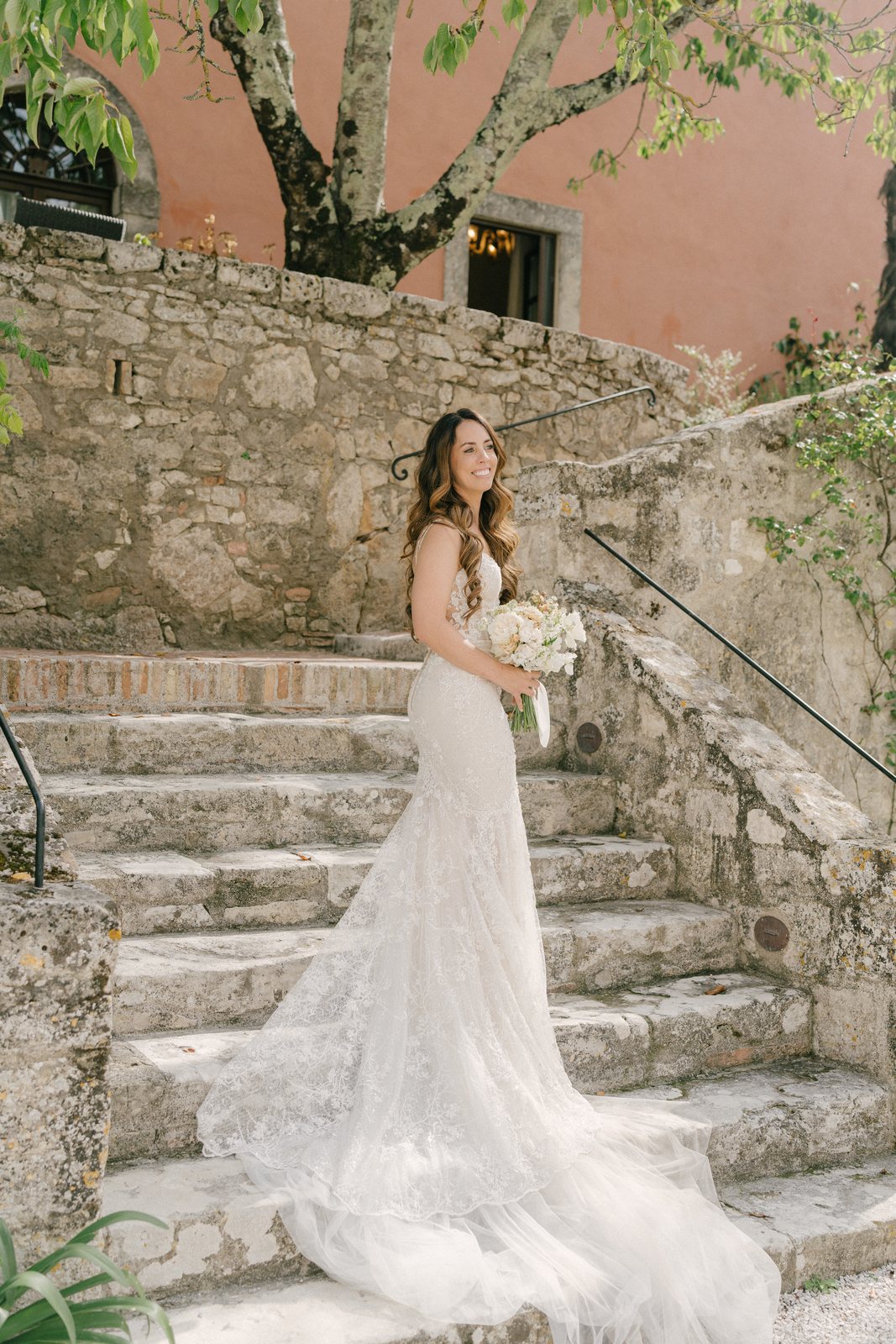 On the stone stairs