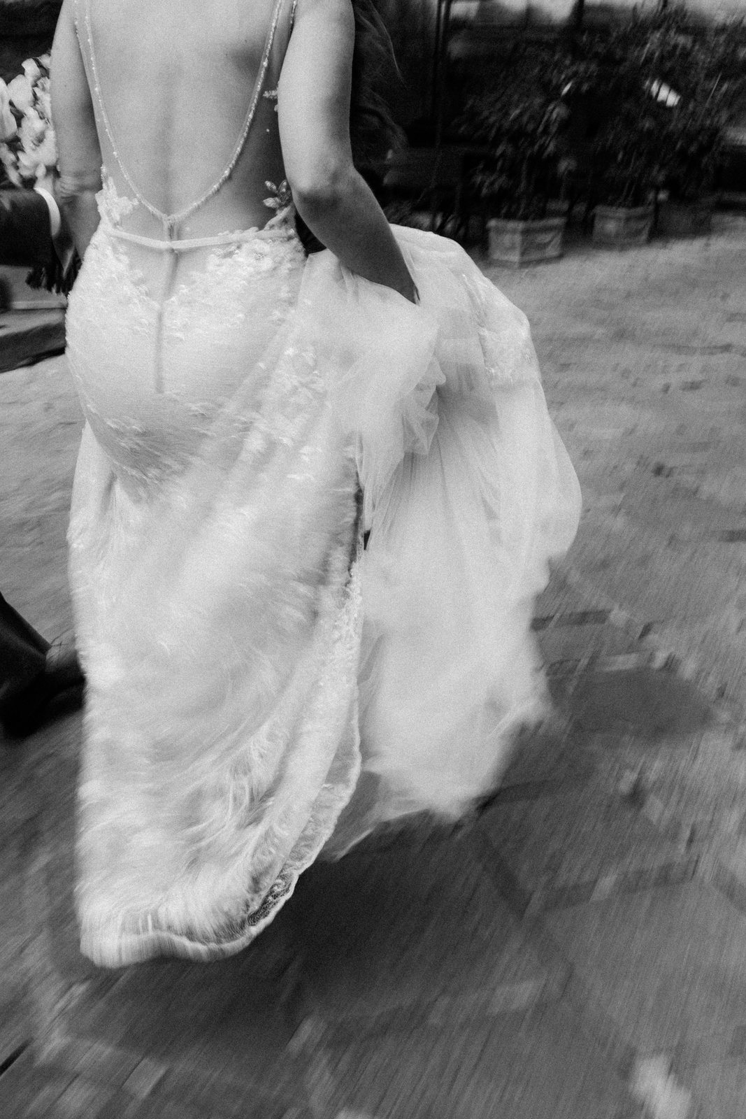 The dress, going down the steps