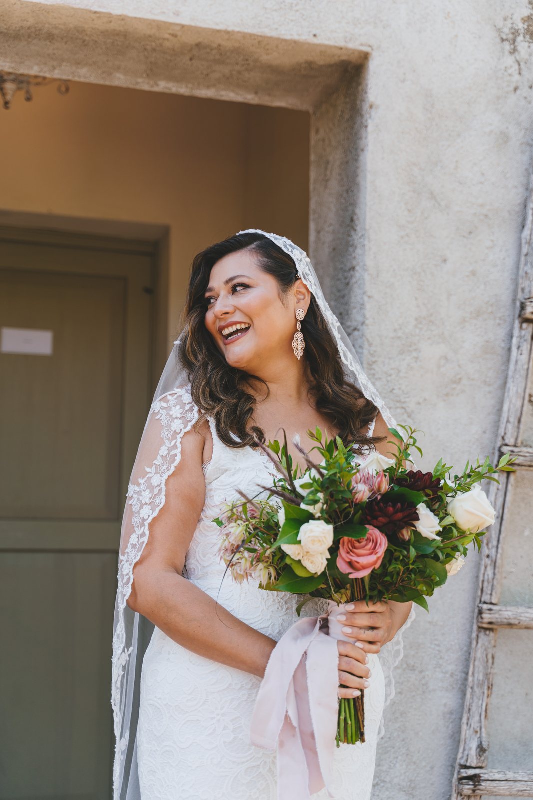 With the bouquet