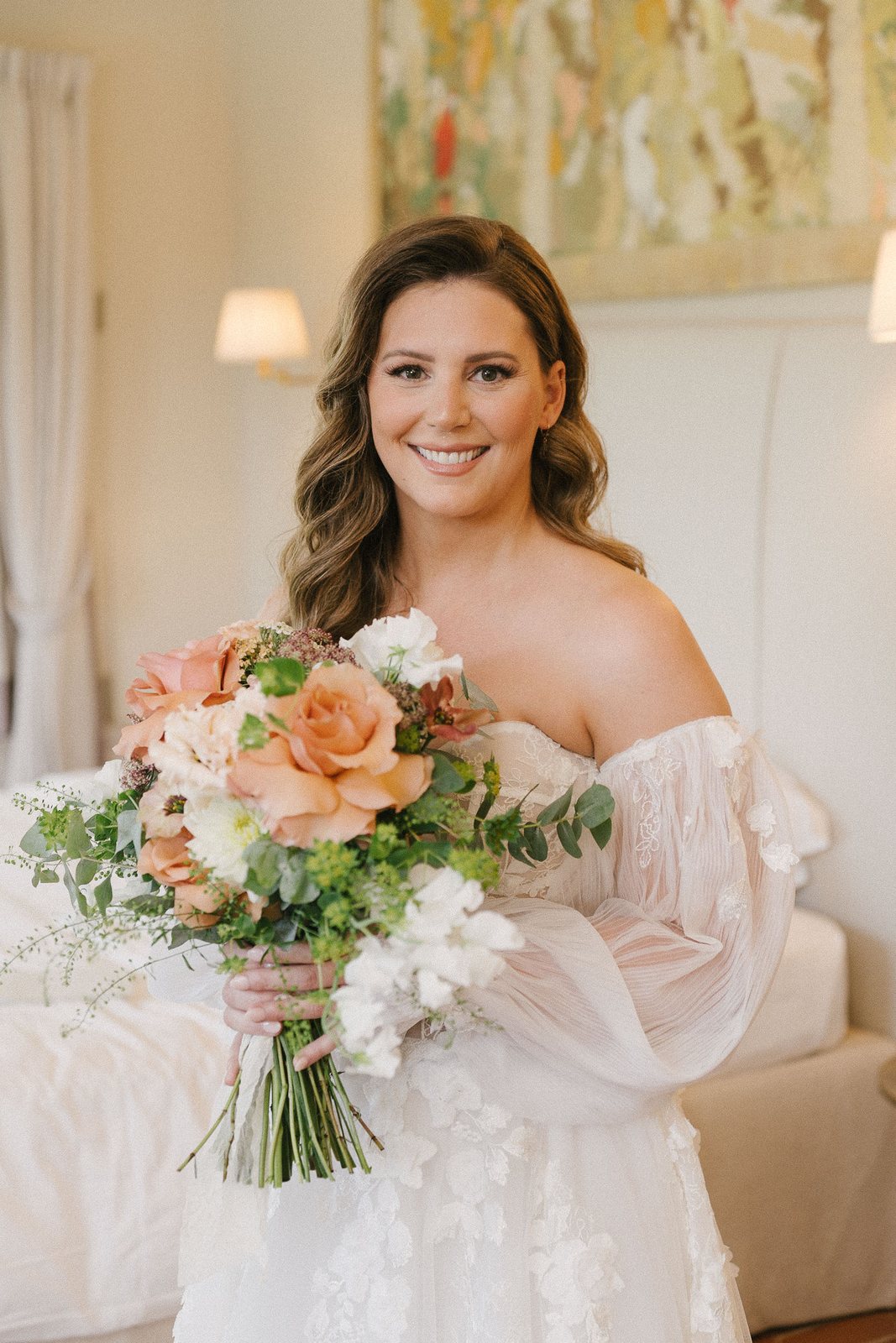 With the bouquet