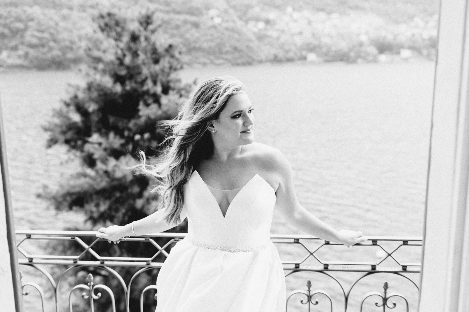 On the balcony, in black and white