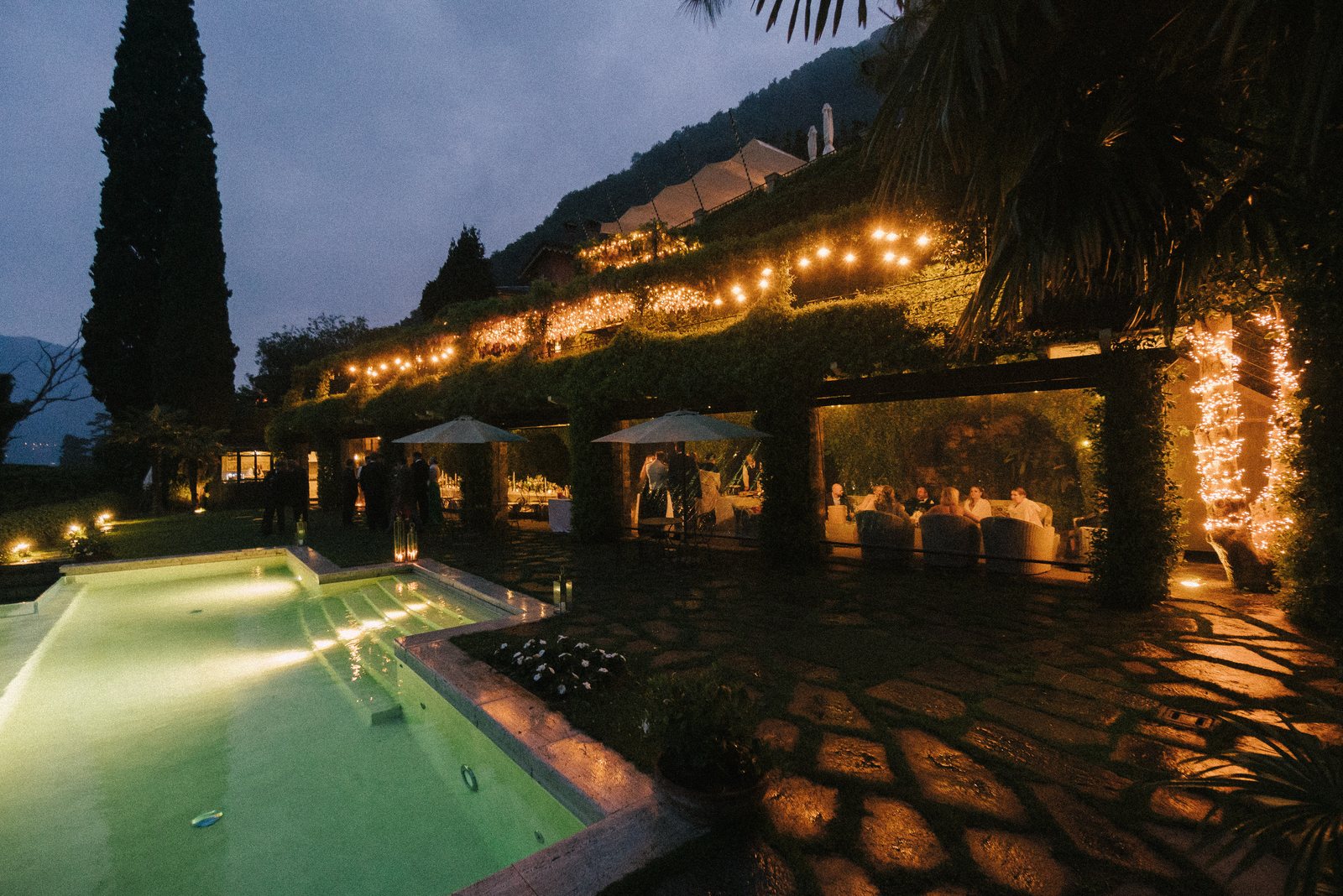 The villa, lit