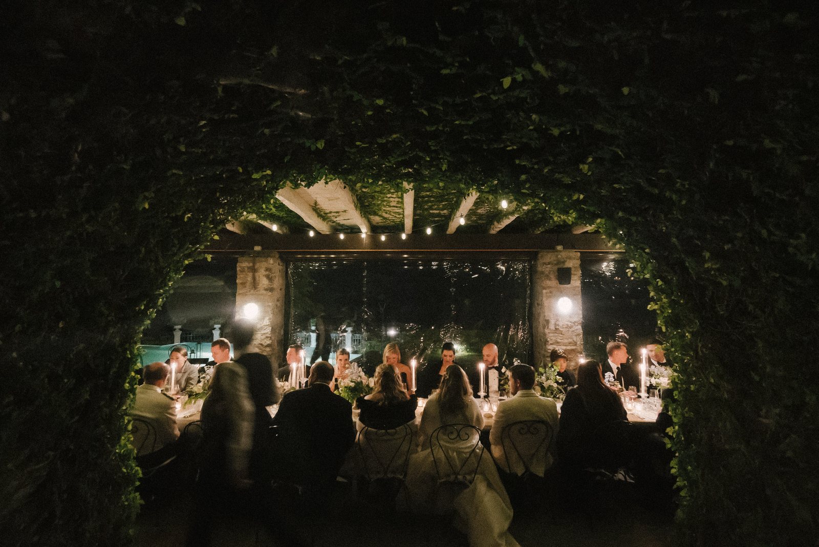 Dinner under the arcade at night, Lake Como