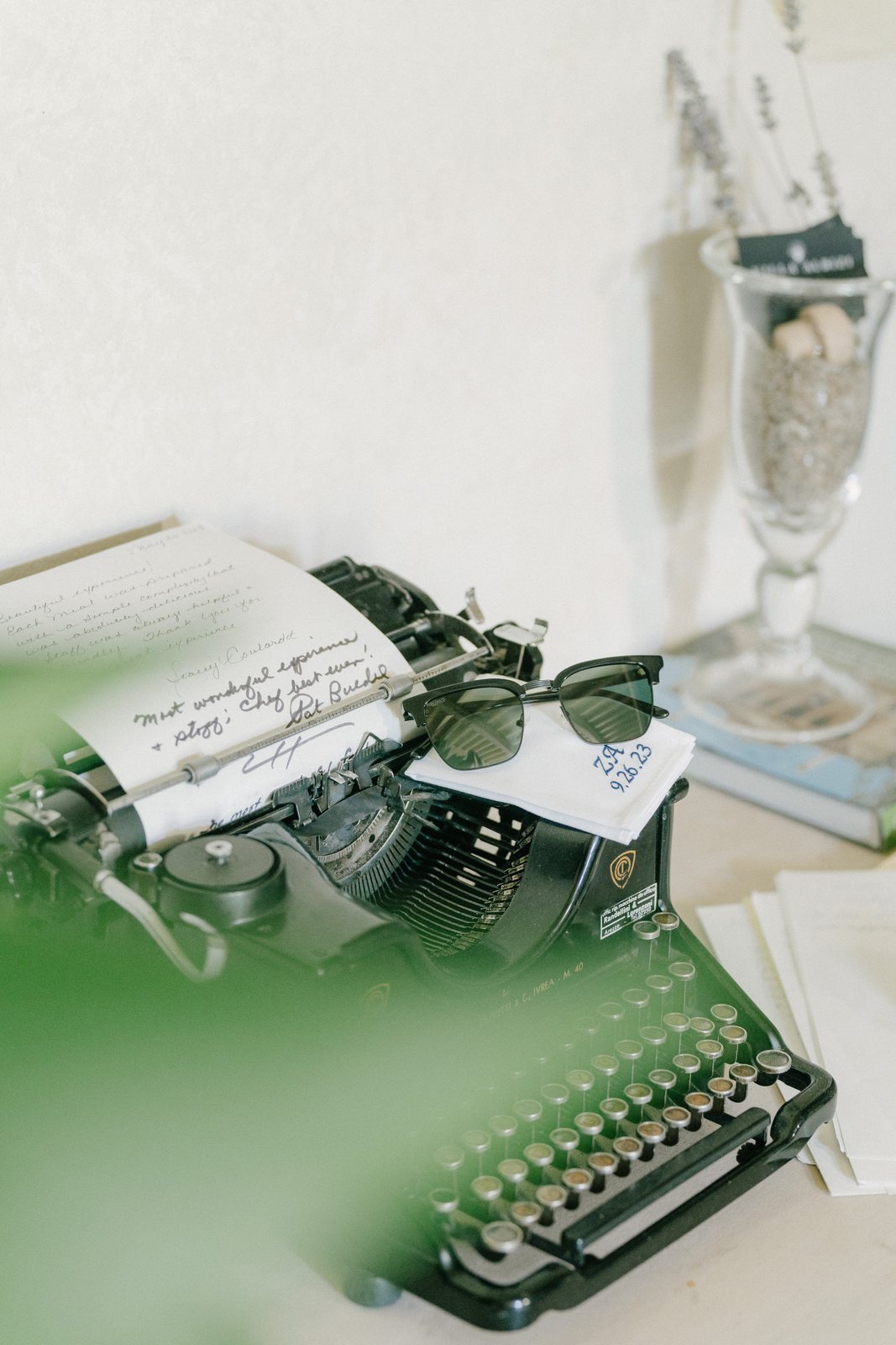 The guest book, on a typewriter