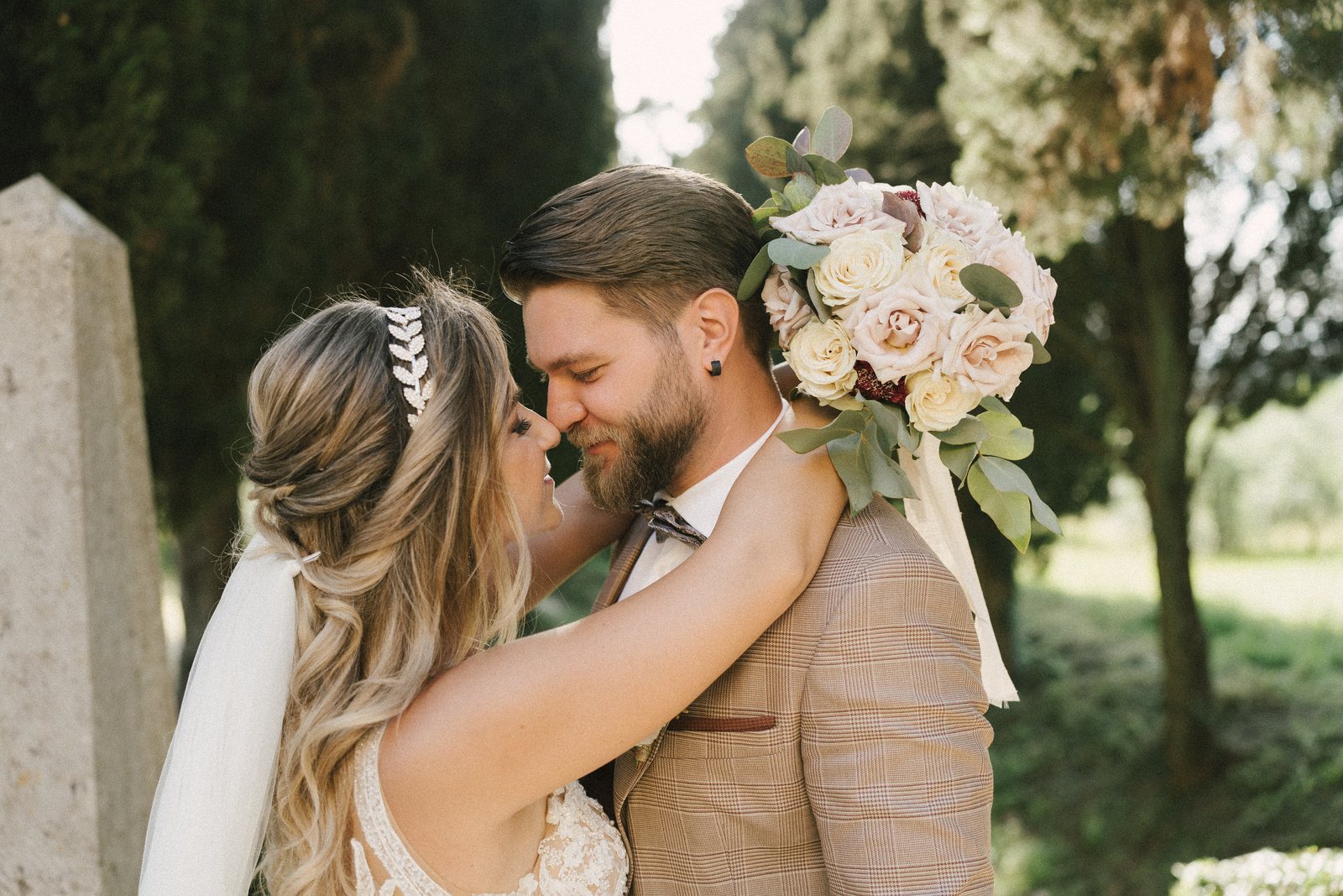 With the bouquet