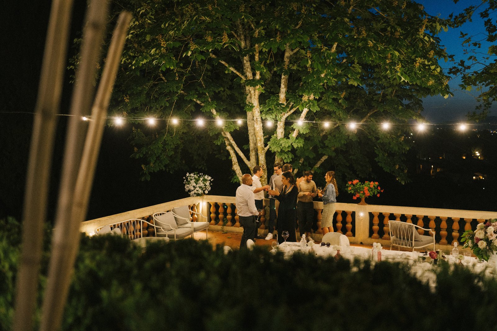 The terrace, lit