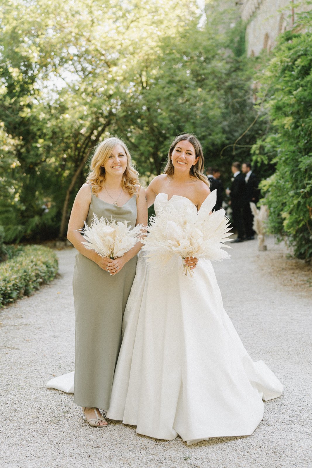 Outside, with the bouquet
