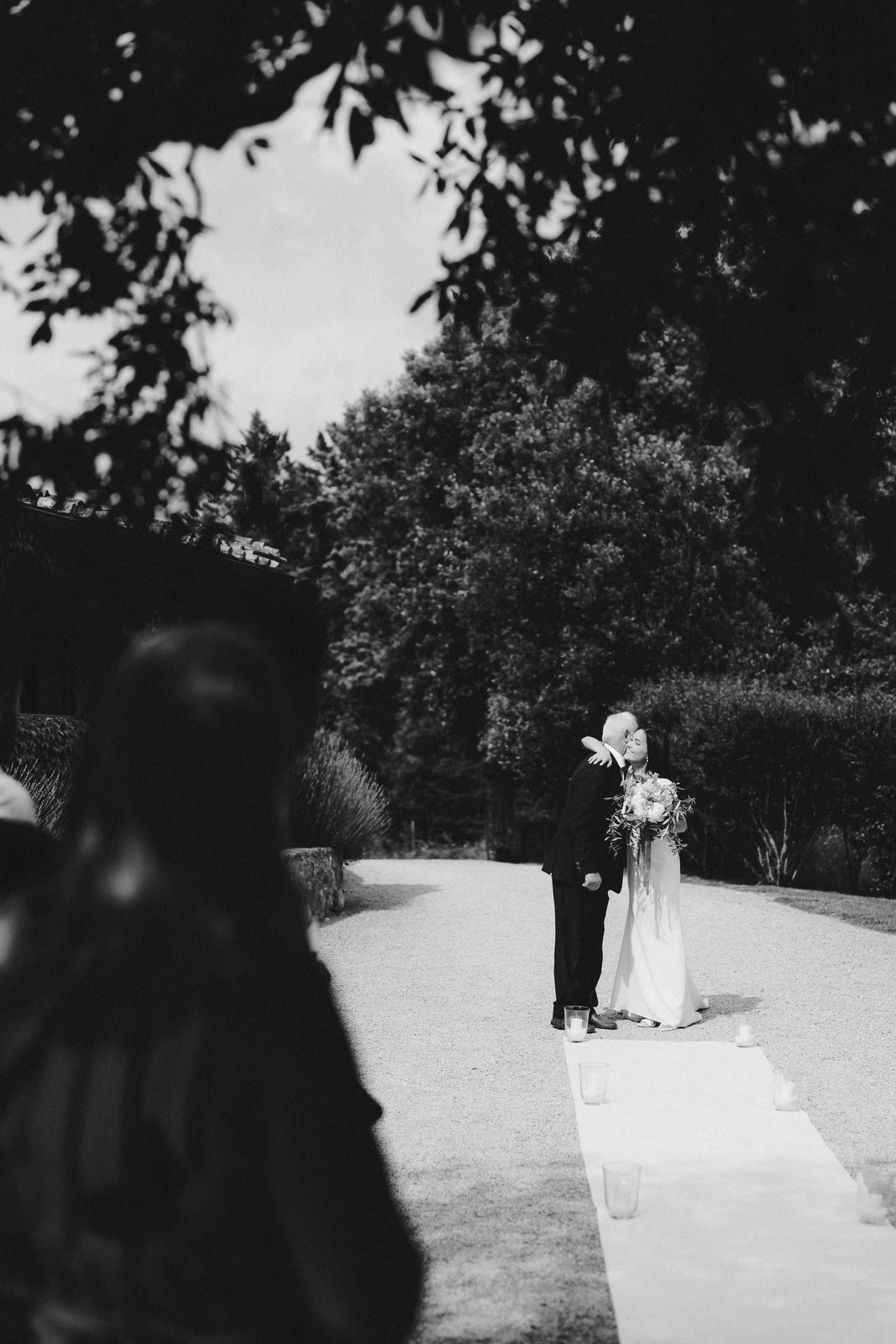 Walking out, in black and white