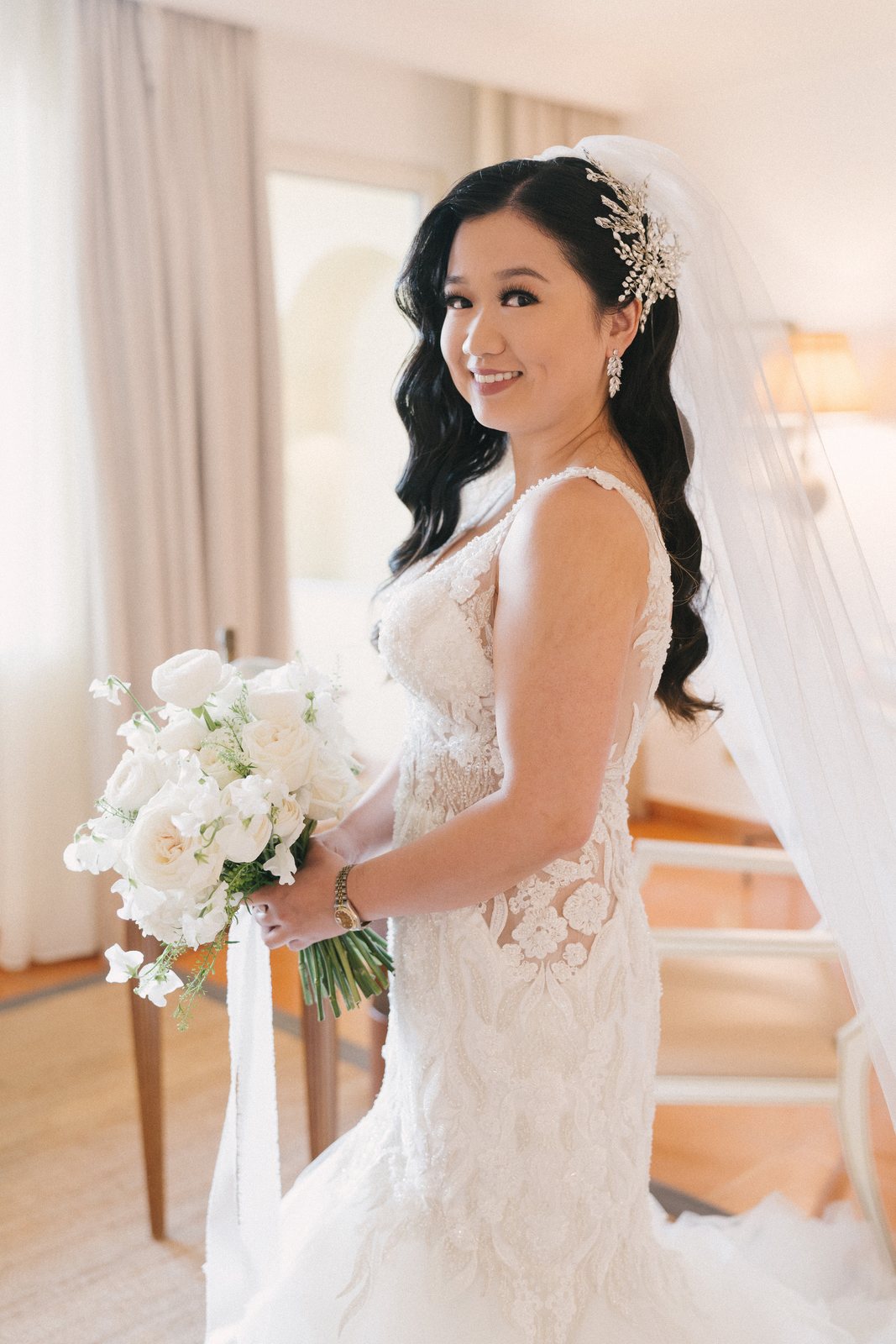 With the bouquet