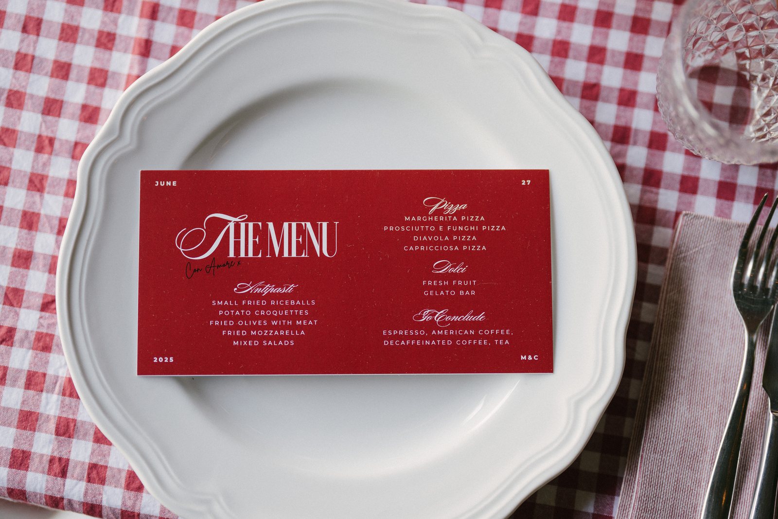 The menu, on gingham